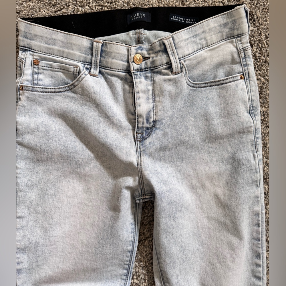 Curve Appeal High Waist Skinny Jeans in Classic Light Blue,Straight Leg Women's - Picture 2 of 5